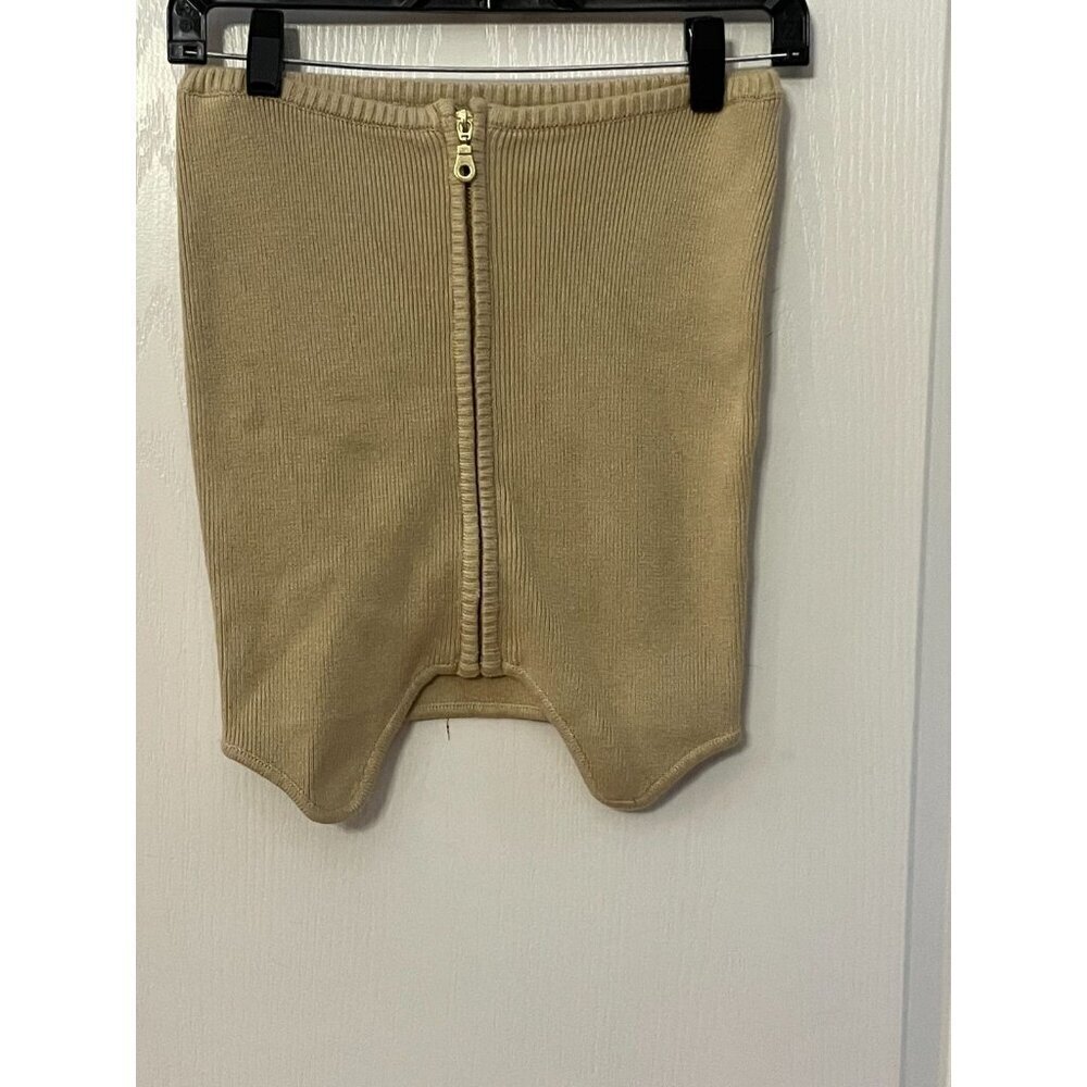 Urban Outfitters Beige Iman Ribbed Zipped Front Mini Skirt Size Small Petite